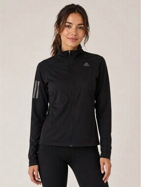 Adidas Running Black Full Zip Track Jacket Reflective Lightweight Women's S